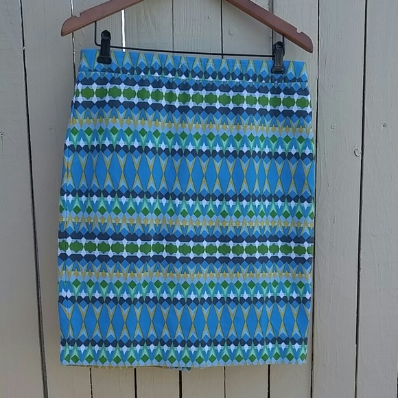 J. Crew "The Pencil Skirt" Blue and Green Print. - Picture 1 of 6
